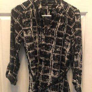 PRE-OWNED FEATHERS BLACK & WHITE GEOMETRIC PRINT SHIRT DRESS MEDIUM